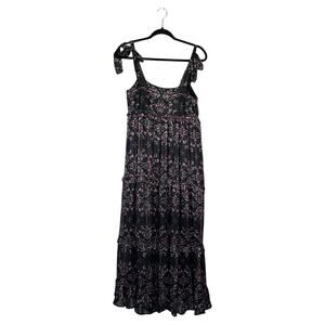 SABINA MUSAYEV Octavia Dress Black Mosaic Print Tie Sleeves Lace Up Size Small